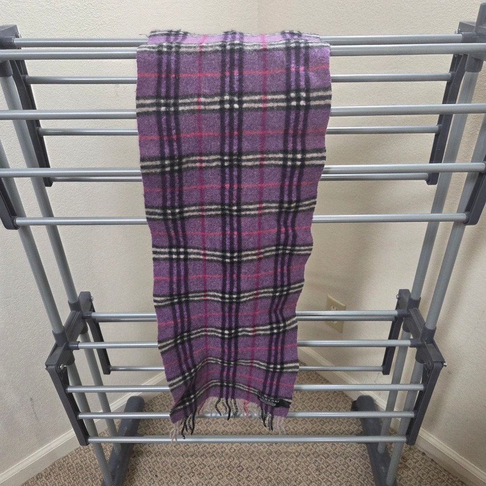 Burberry London Purple Plaid 100% Cashmere Scarf Made in England Nova Check